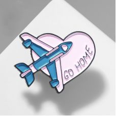 Airplane icon in a heart, pink-blue color in black metal